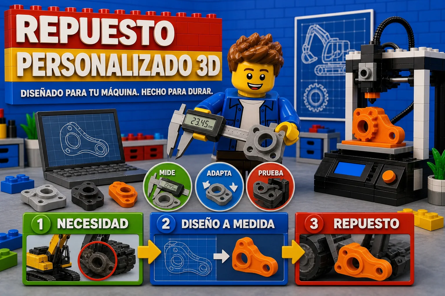 Técnico diseña, mide y prueba un repuesto personalizado fabricado con impresión 3D